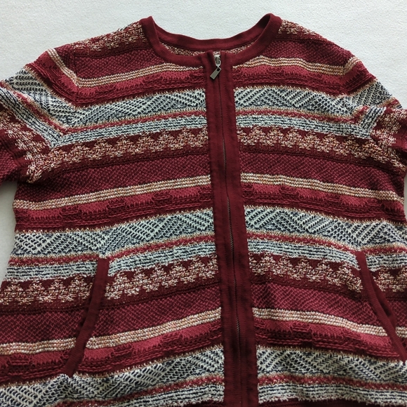 Loft Maroon/Red White & Black Full Zip Cardigan Sweater Size XL - Picture 3 of 10